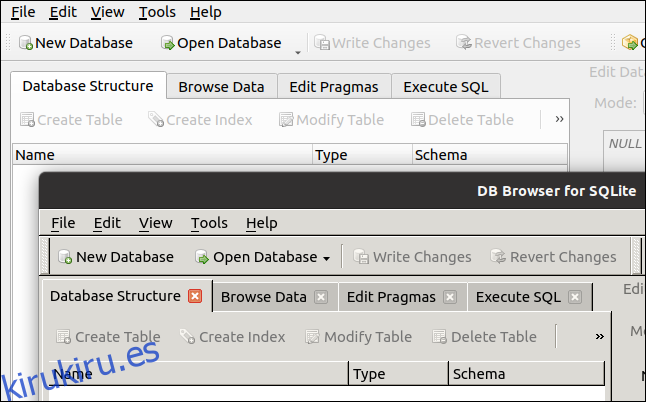 Dos versiones de DB Browser para SQLite que se ejecutan en GNOME.