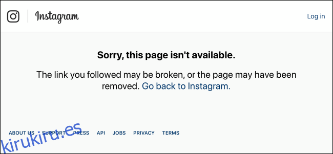 Instagram muestra la página no encontrada para la cuenta de Instagram temporalmente deshabilitada
