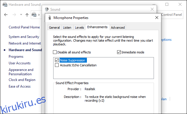 Habilitar la supresión de ruido en Windows 10