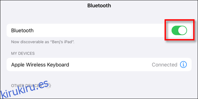 Apague el interruptor de Bluetooth en la configuración del iPad