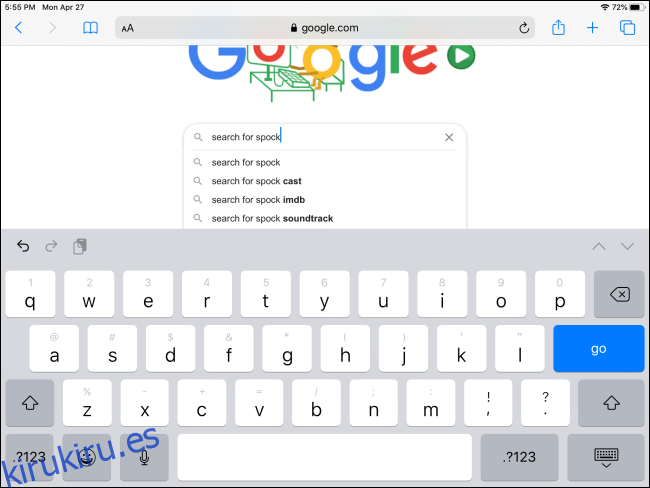 Usar el teclado en pantalla del iPad para buscar en Google