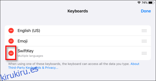 Eliminar el teclado de terceros en iPad