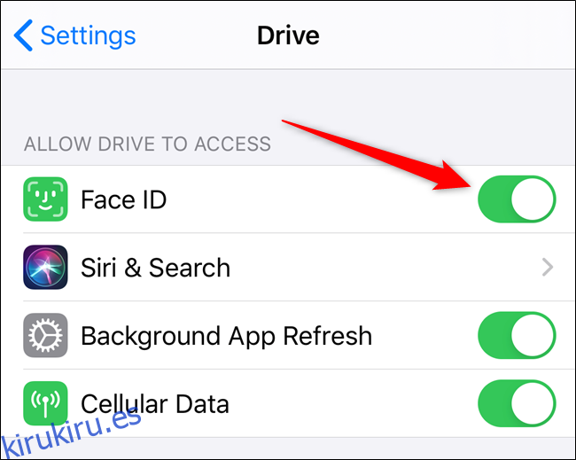 Ajuste los permisos de Face ID o Touch ID para desactivar el acceso