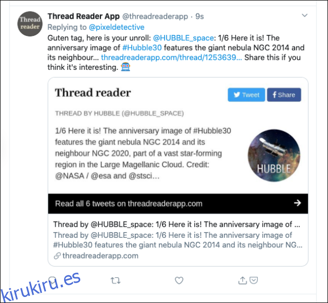 Respuesta de la aplicación Thread Reader