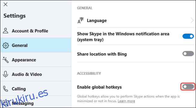 Skype deshabilitar teclas de acceso rápido globales