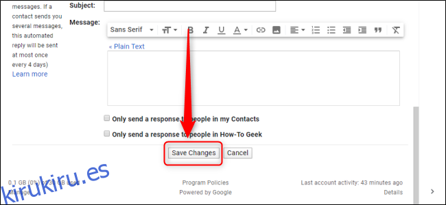 Configuración de Gmail Guardar cambios