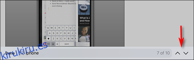 Toque las flechas para moverse entre los resultados de búsqueda en Safari en iPhone o iPad