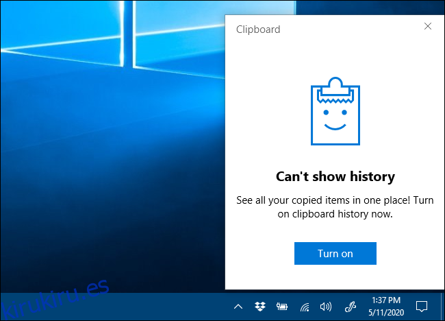 No se puede mostrar el mensaje del historial del portapapeles en Windows 10