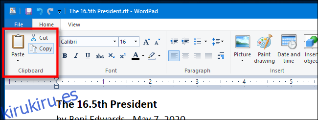 Copiar, cortar y pegar en una interfaz de cinta típica de Windows