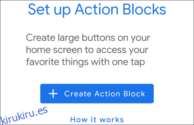 Pantalla de configuración de bloques de acción de Android