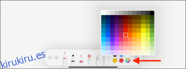 Opción de paleta de colores en la aplicación Notas