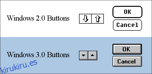 Comparación de botones de Windows 2.0 y Windows 3.0