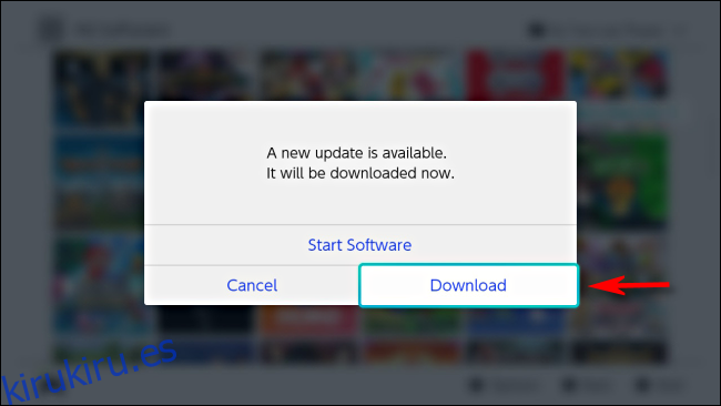 Hay un mensaje de nueva actualización disponible en Nintendo Switch