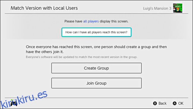 Crea un grupo o únete a un grupo para actualizar el software en Nintendo Switch