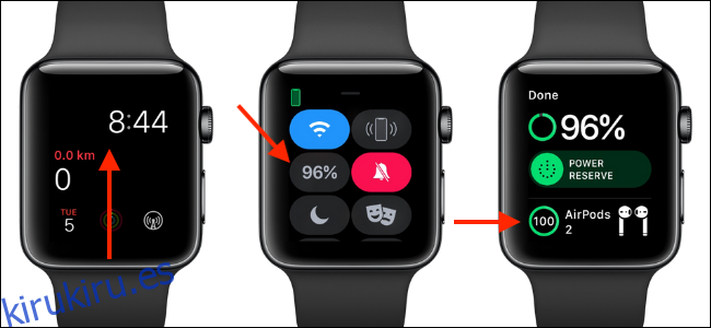 Use el Centro de control en el Apple Watch para ver la duración de la batería de los AirPods