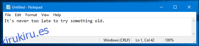 Un ejemplo de Bloc de notas en Windows 10
