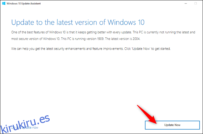 El Asistente de actualización de Windows 10 ofrece una actualización