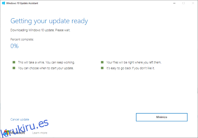 Instalación de la actualización de mayo de 2020 con el Asistente de actualización de Windows 10