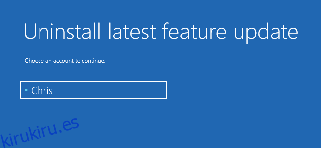 Desinstalación de la última gran actualización de funciones en Windows 10