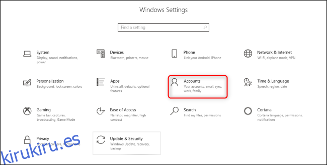 Cuentas de configuración de Windows 10