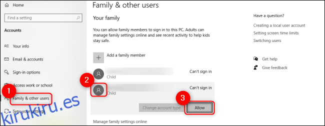 Windows 10 Permitir usuario infantil