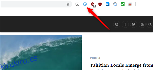 El icono azul de Vimium en la parte superior de un navegador web.