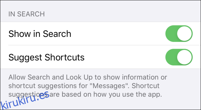 Configuración de búsqueda de mensajes de Spotlight en iPhone