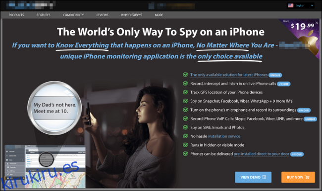 Un anuncio de un software espía para iPhone.