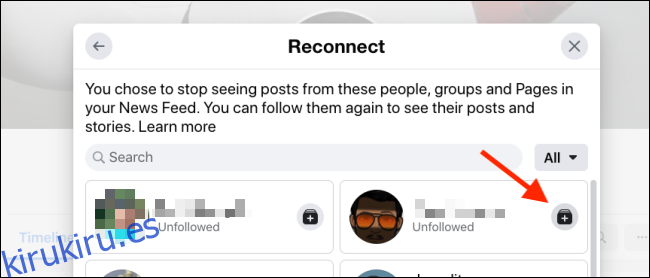 Haga clic en el botón Seguir para seguir a un usuario de Facebook nuevamente