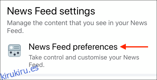 Toque Preferencias de noticias en la aplicación móvil de Facebook