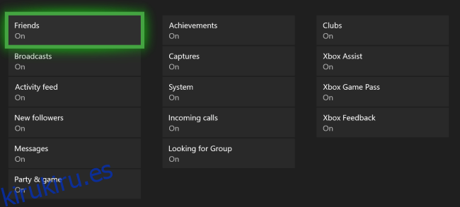 Menú de notificaciones de Xbox One Xbox