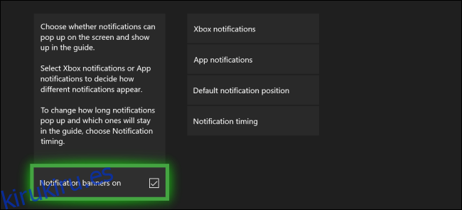 Menú de notificaciones de Xbox One