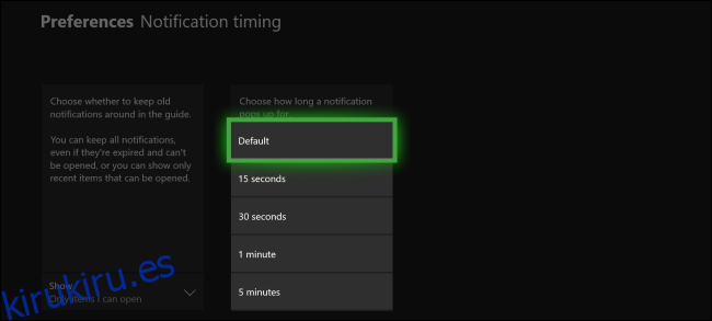 Duración de la notificación de Xbox One