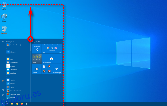 Redimensionar verticalmente el menú Inicio de Windows 10