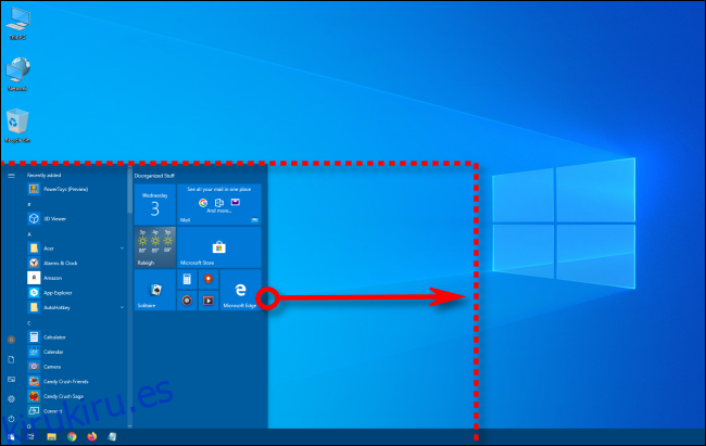 Cambiar el tamaño del ancho del menú Inicio de Windows 10