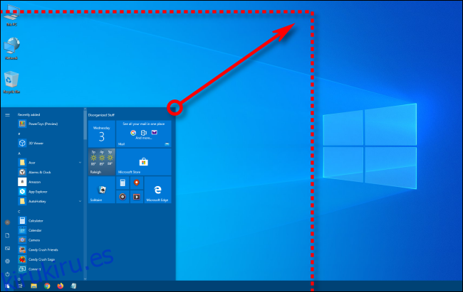 Cambiar el tamaño del menú Inicio de Windows 10 en diagonal