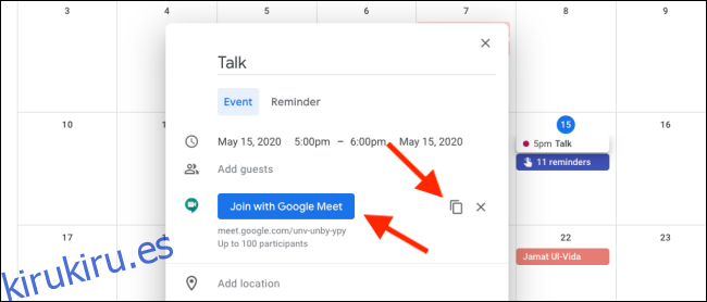 Únase a Google Meet desde Google Calendar