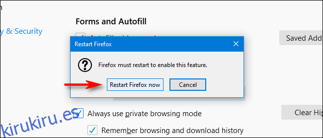 Haga clic en Reiniciar Firefox ahora en Firefox