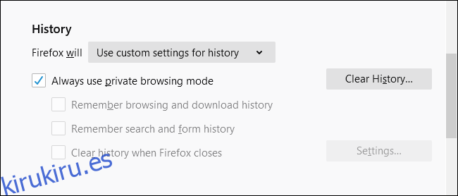 Utilice siempre el modo de navegación privada marcado en Firefox