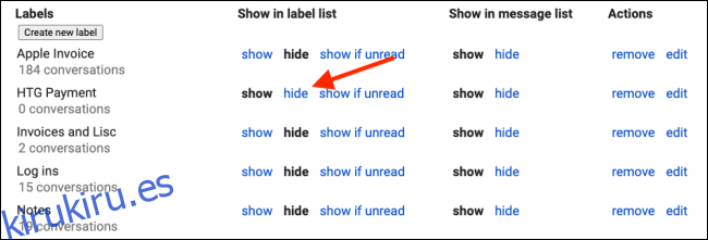 Ocultar etiquetas personales de la barra lateral de Gmail
