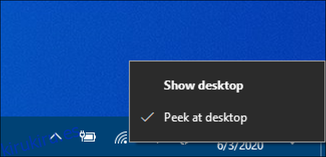 Menú contextual del botón derecho del escritorio de Windows 10 Show - Marque junto a la vista en el escritorio