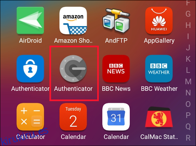 Icono de la aplicación Google Authenticator en un teléfono celular Android.