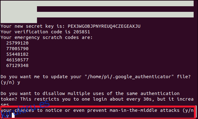 ¿Quiere no permitir múltiples usos del mismo token de autenticación?  (y / n) en una ventana de terminal.