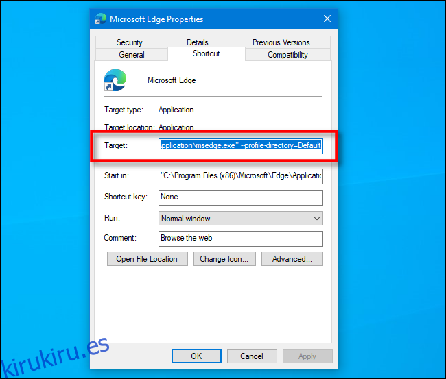 Encuentra la ruta de destino para Microsoft Edge en Windows 10