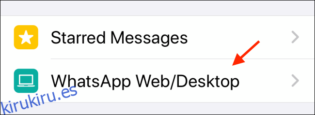 Elija WhatsApp Web desde la configuración del iPhone