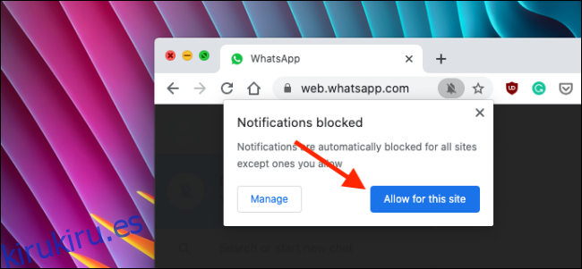 Permitir notificaciones para WhatsApp Web