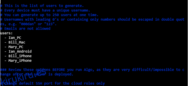Un archivo de configuración de Algo en una ventana de terminal.