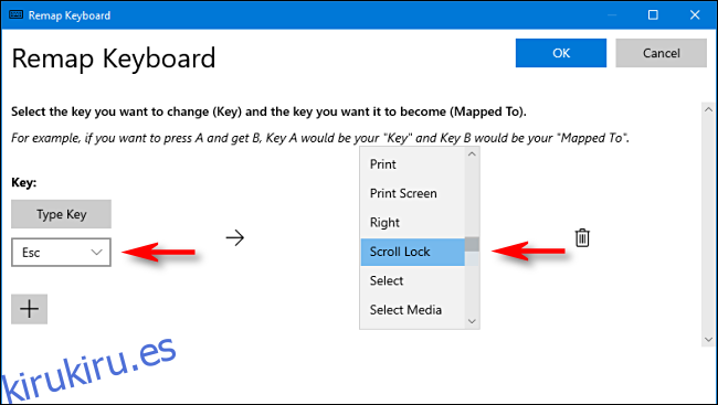 Seleccione las claves para reasignar en Power Toys en Windows 10.