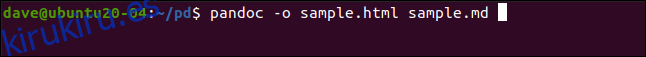 pandoc -o sample.html sample.md en una ventana de terminal.