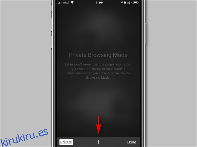 Toque más en el modo de navegación privada en Safari para iPhone